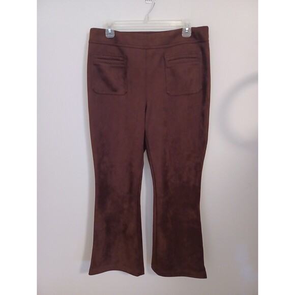Cato Suede Dress Pants Large Brown Wide Flare Leg Stretch Relaxed Fit - Picture 1 of 8